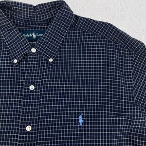 Ralph Lauren Classic Fit Button Down Shirt Men XXL Blue Grid Check Preppy Office